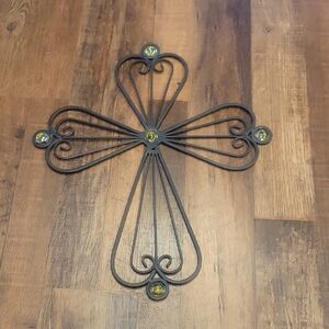 Black Metal Wall Cross with Decorative Accents